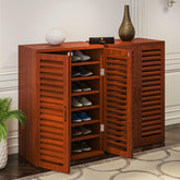 Wooden Double Shoe Rack Cabinet In Teak Wood - WoodenTwist